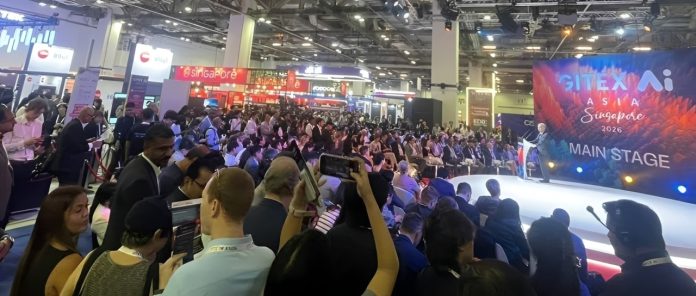 Crowds pack the Main Stage at GITEX AI Asia 2026, Marina Bay Sands, Singapore.